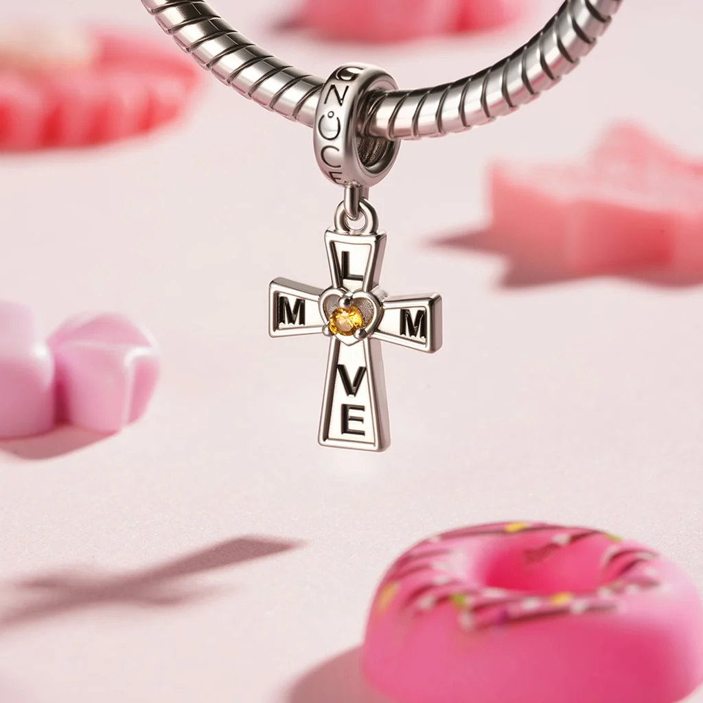 Gnoce Love Mom Cross Birthstone Charm Platinum-plated Silver Blend - Image 4