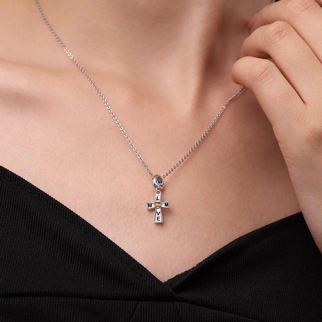 Gnoce Love Mom Cross Birthstone Charm Platinum-plated Silver Blend - Image 7