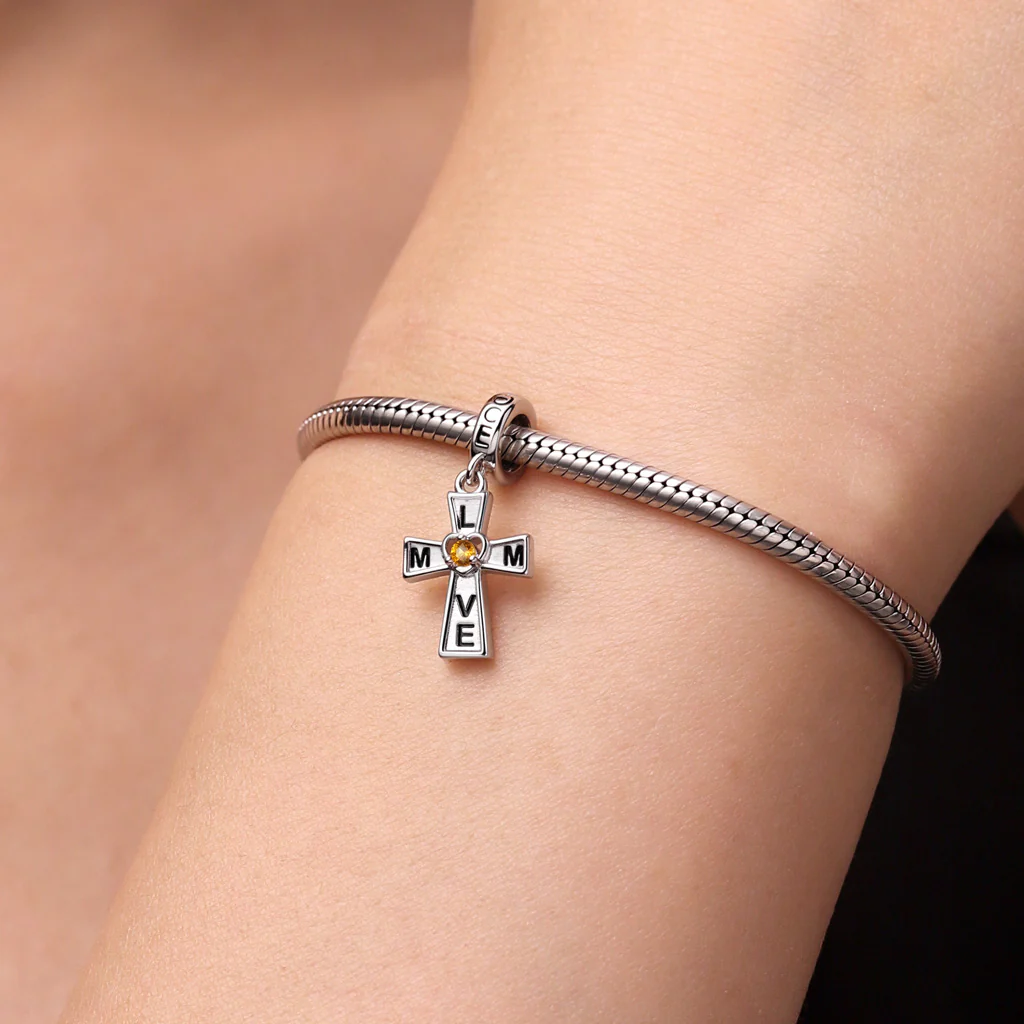 Gnoce Love Mom Cross Birthstone Charm Platinum-plated Silver Blend - Image 8