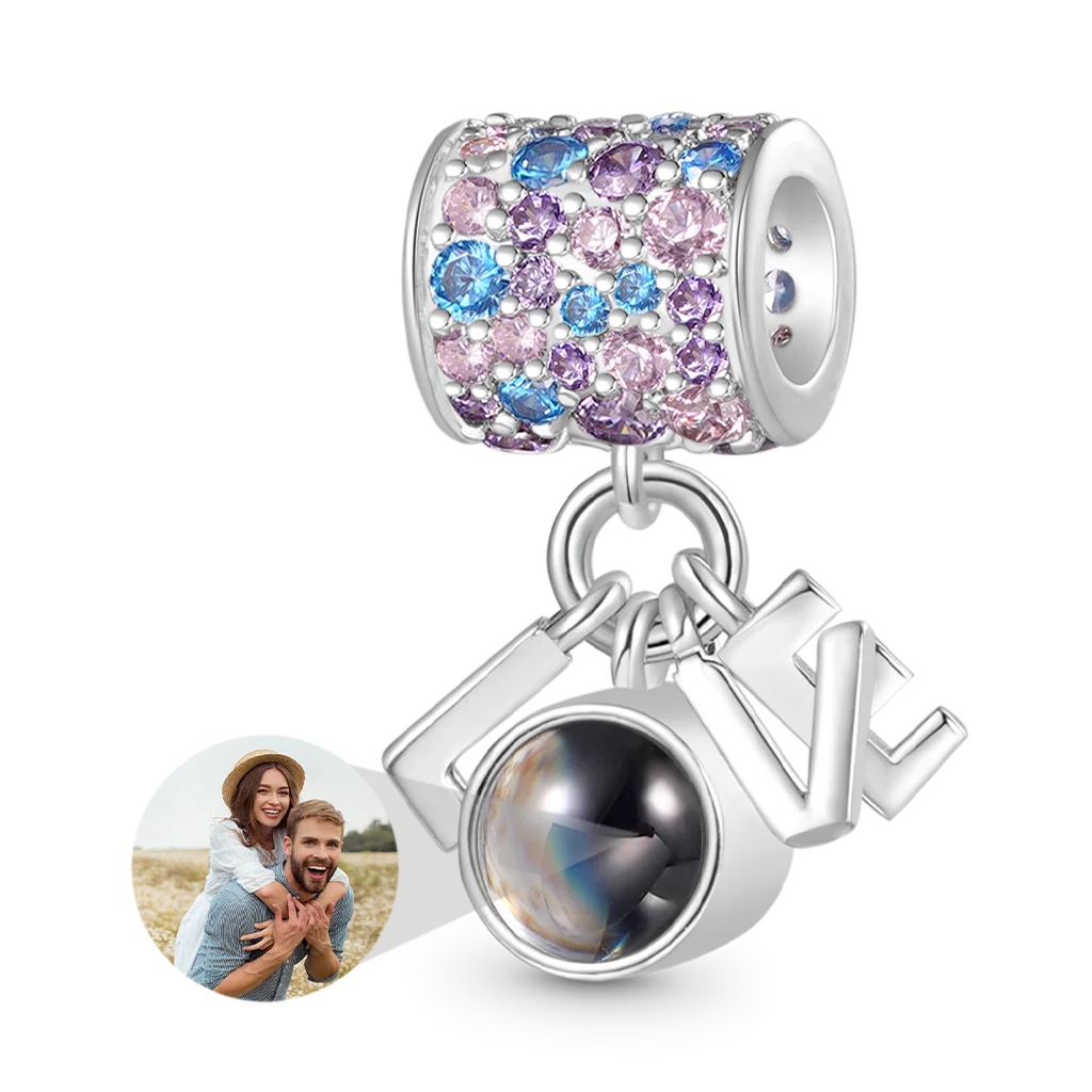 Gnoce LOVE Projection Personalized Photo Charm Platinum-plated Silver Blend