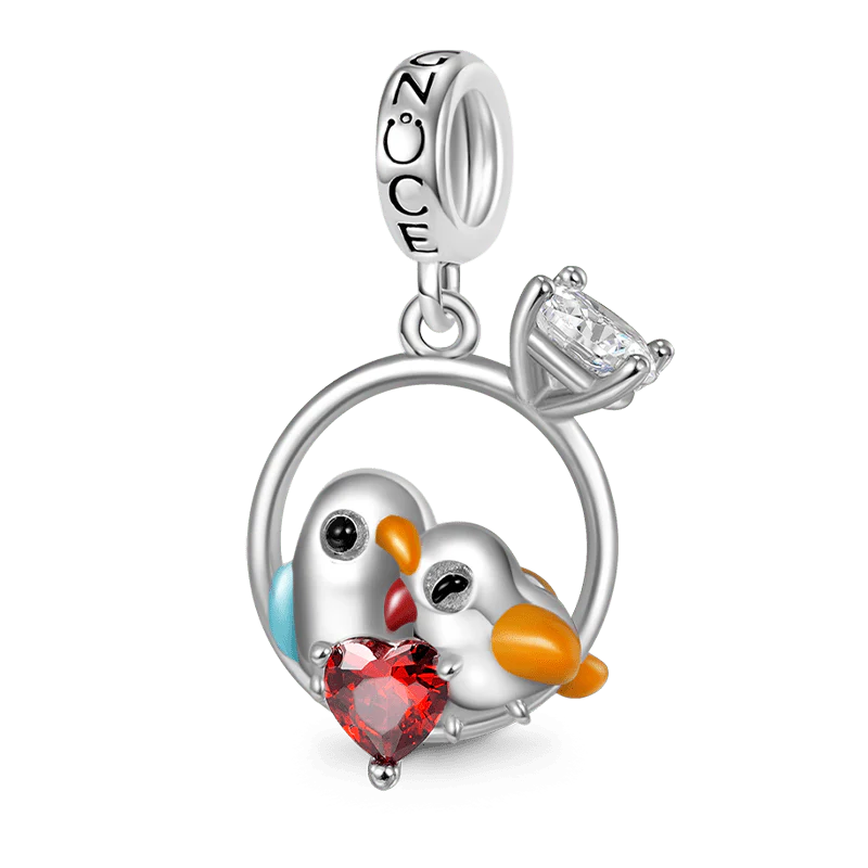 Gnoce Lovebirds Embrace Heart Gem Charm Platinum-plated Silver Blend