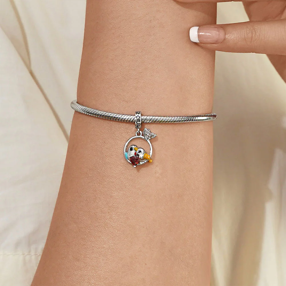 Gnoce Lovebirds Embrace Heart Gem Charm Platinum-plated Silver Blend - Image 5