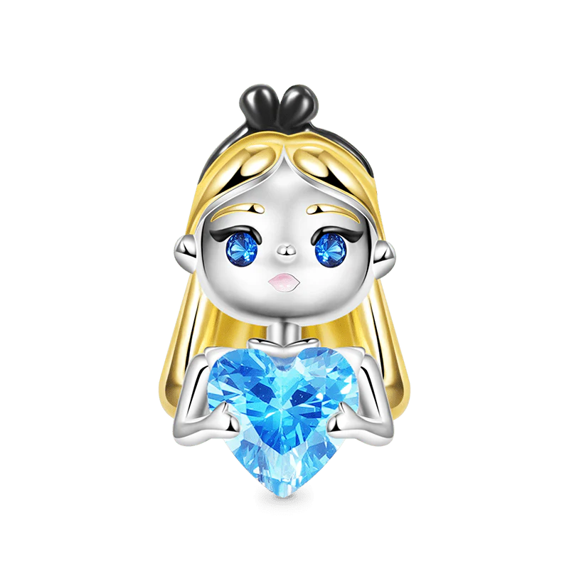 Gnoce Lovely Alice Embraces Heart Gem Charm Platinum-plated Silver Blend
