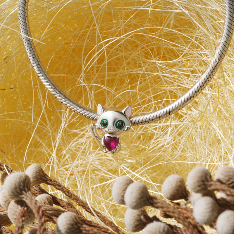 Gnoce Lovely Cat Embraces Heart Gem Charm Platinum-plated Silver Blend - Image 3