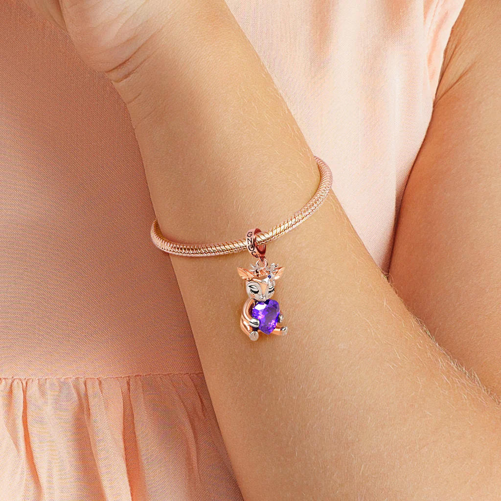 Gnoce Lovely Deer Embraces Heart Gem Charm Platinum-plated Silver Blend - Image 5