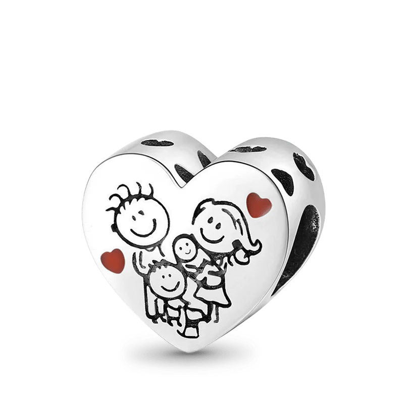 Lovely Family Heart Shape Charm Bead Sterling Silver