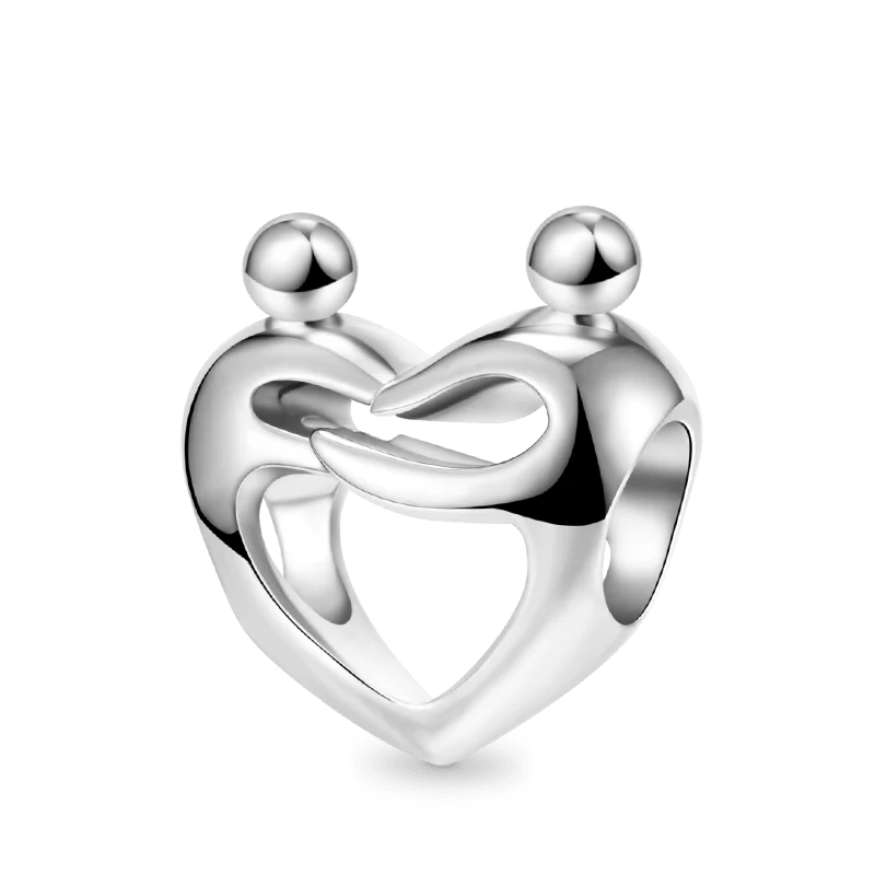 Lover Embraces Heart Charm Bead 925 Sterling Silver
