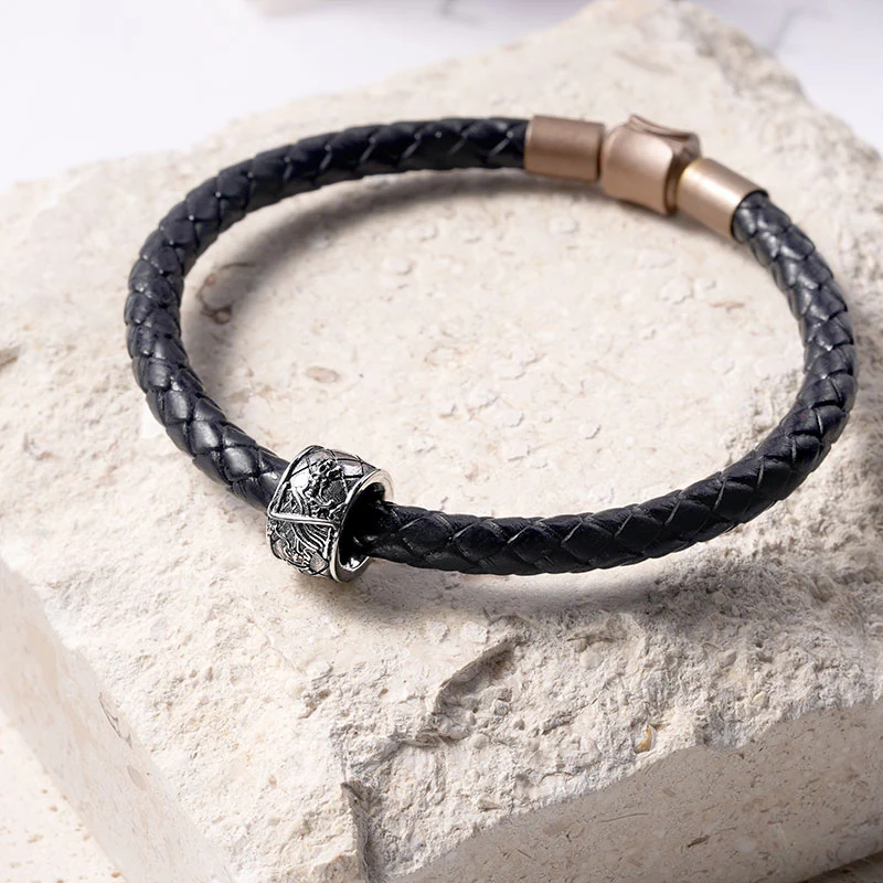 "Luck" Men's Charm Bead Sterling Siver 18K Gold Plated fit Men's Bracelet Jewelry for Men - Image 3