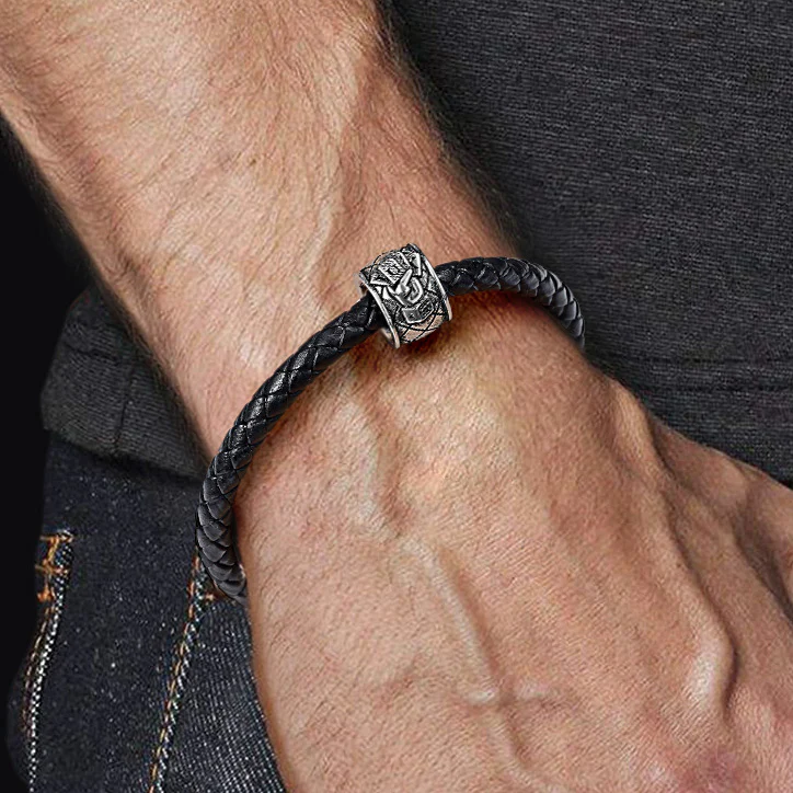"Luck" Men's Charm Bead Sterling Siver 18K Gold Plated fit Men's Bracelet Jewelry for Men - Image 4