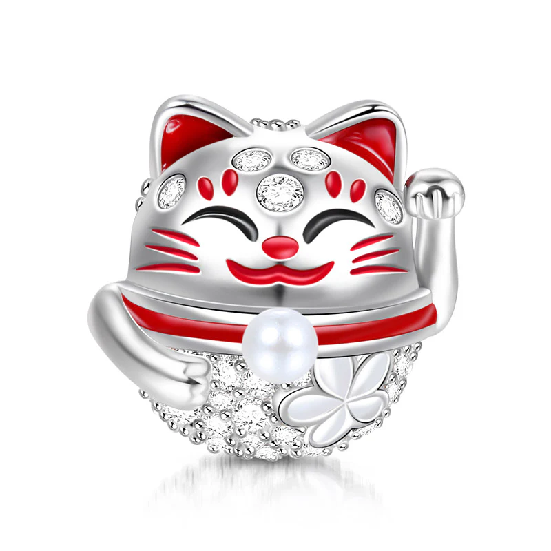 Gnoce Lucky Cat Charm Bead Fit Bracelet Platinum-plated Silver Blend