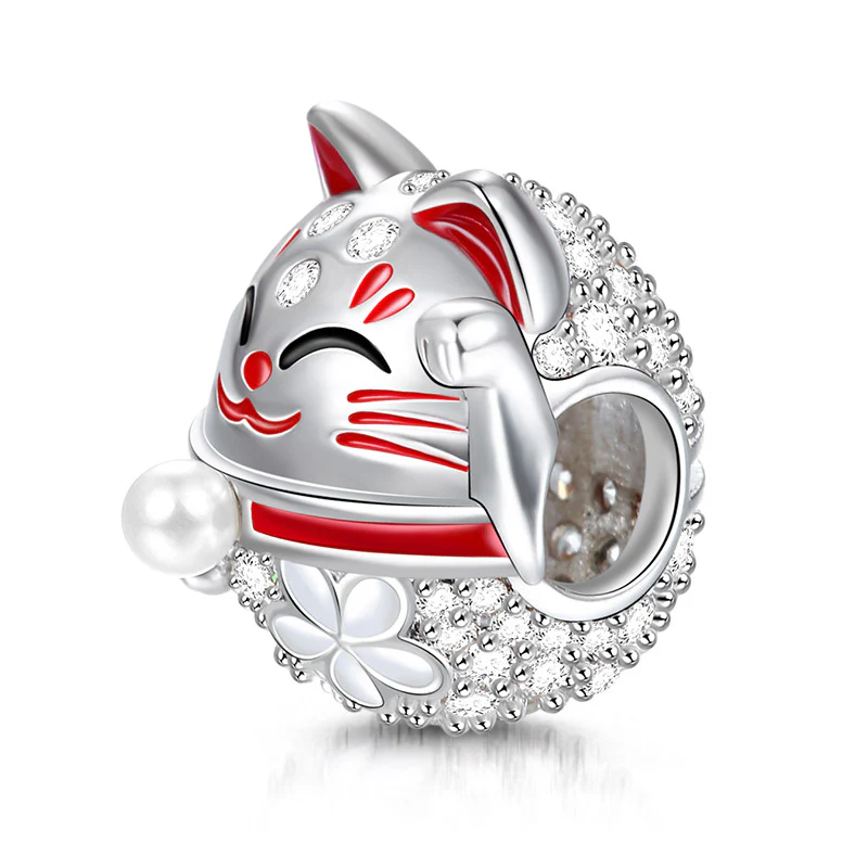 Gnoce Lucky Cat Charm Bead Fit Bracelet Platinum-plated Silver Blend - Image 2