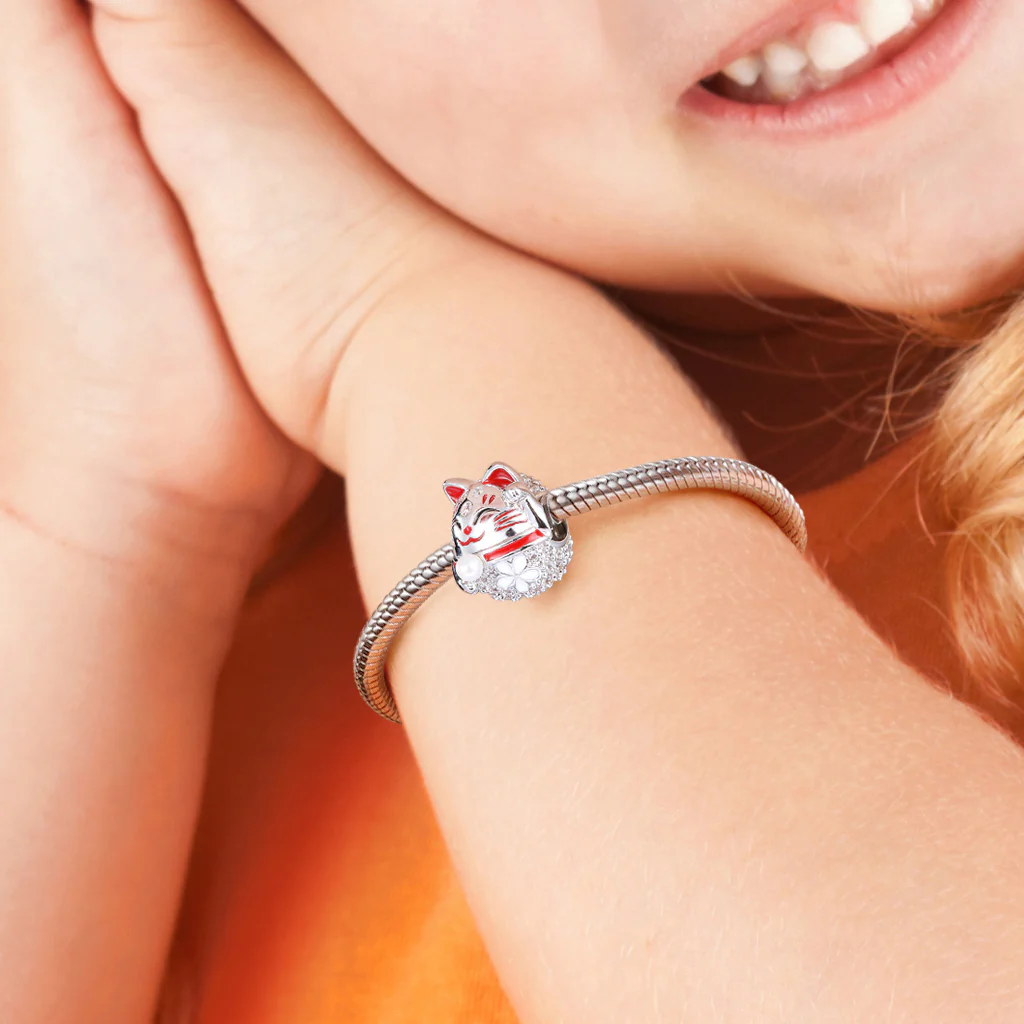 Gnoce Lucky Cat Charm Bead Fit Bracelet Platinum-plated Silver Blend - Image 5