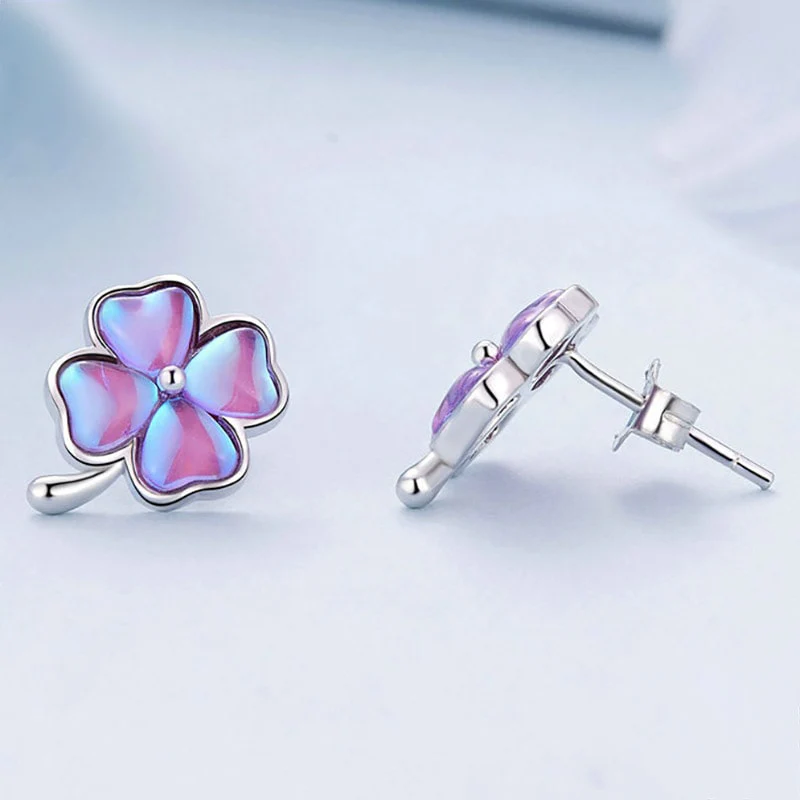 Gnoce Dazzling Colorful Lucky Clover Stud Earrings - Image 2