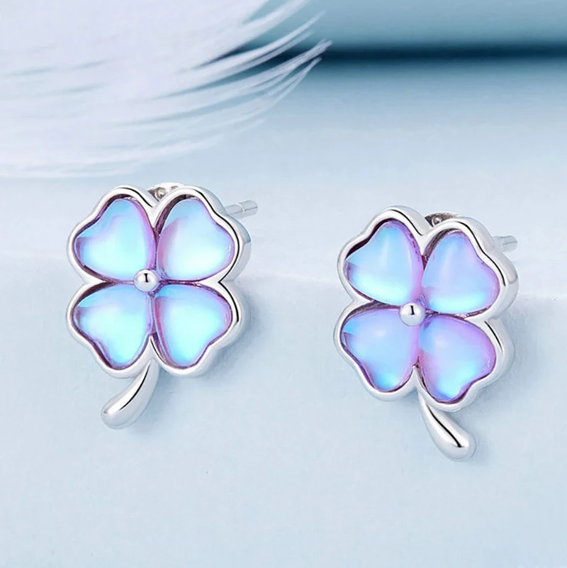 Gnoce Dazzling Colorful Lucky Clover Stud Earrings - Image 3