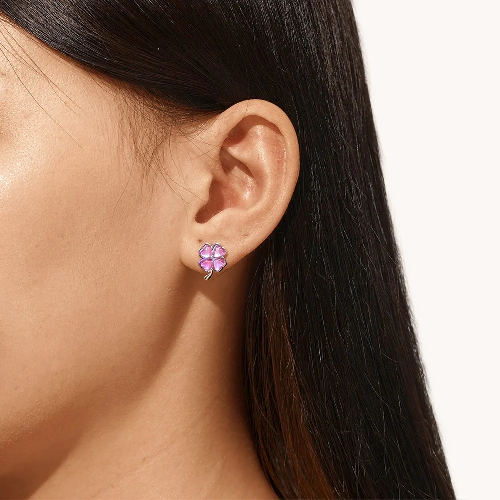 Gnoce Dazzling Colorful Lucky Clover Stud Earrings - Image 4