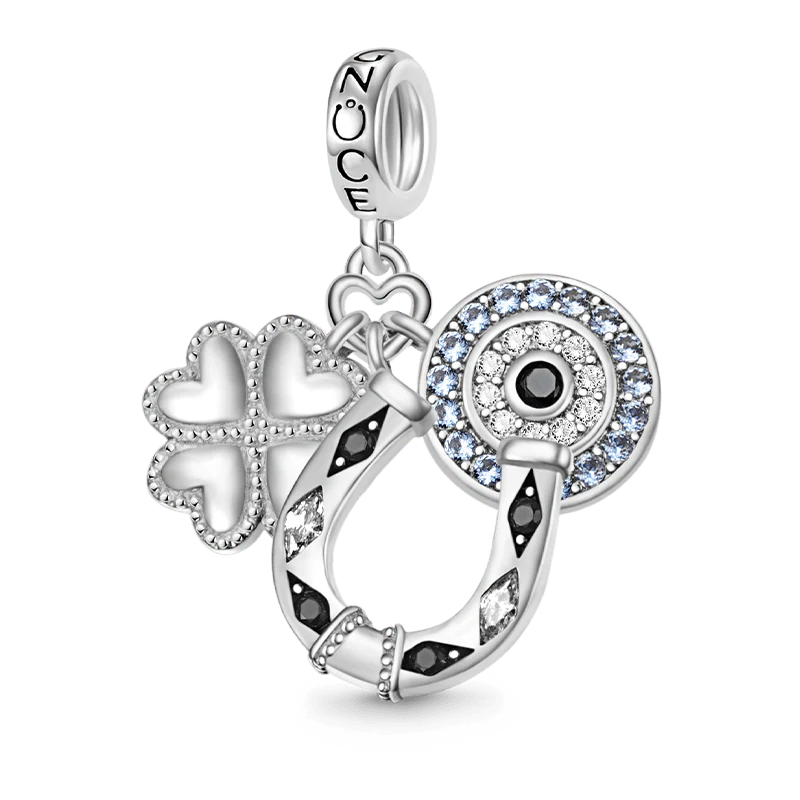 Gnoce Horseshoe, Clover & Devil's Eye Charm Platinum-plated Silver Blend