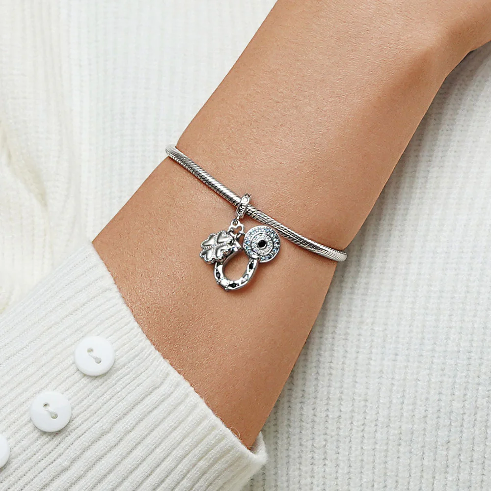 Gnoce Horseshoe, Clover & Devil's Eye Charm Platinum-plated Silver Blend - Image 5