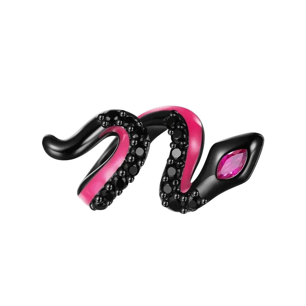 Gnoce Luminous Black Snake Birthstone Charm Platinum-plated Silver Blend