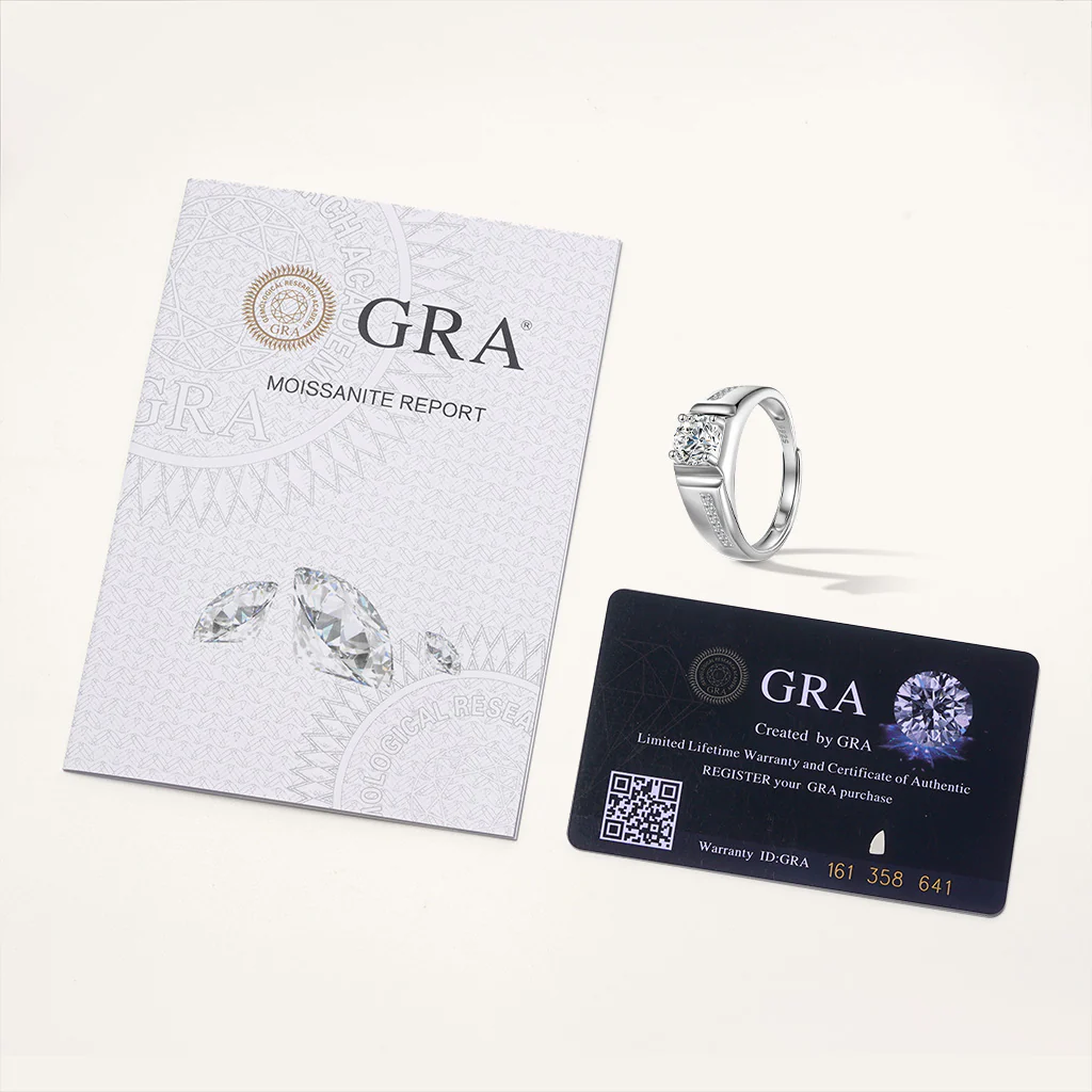 Gnoce Moissanite Men Wedding Ring Platinum-plated Silver Blend - Image 3