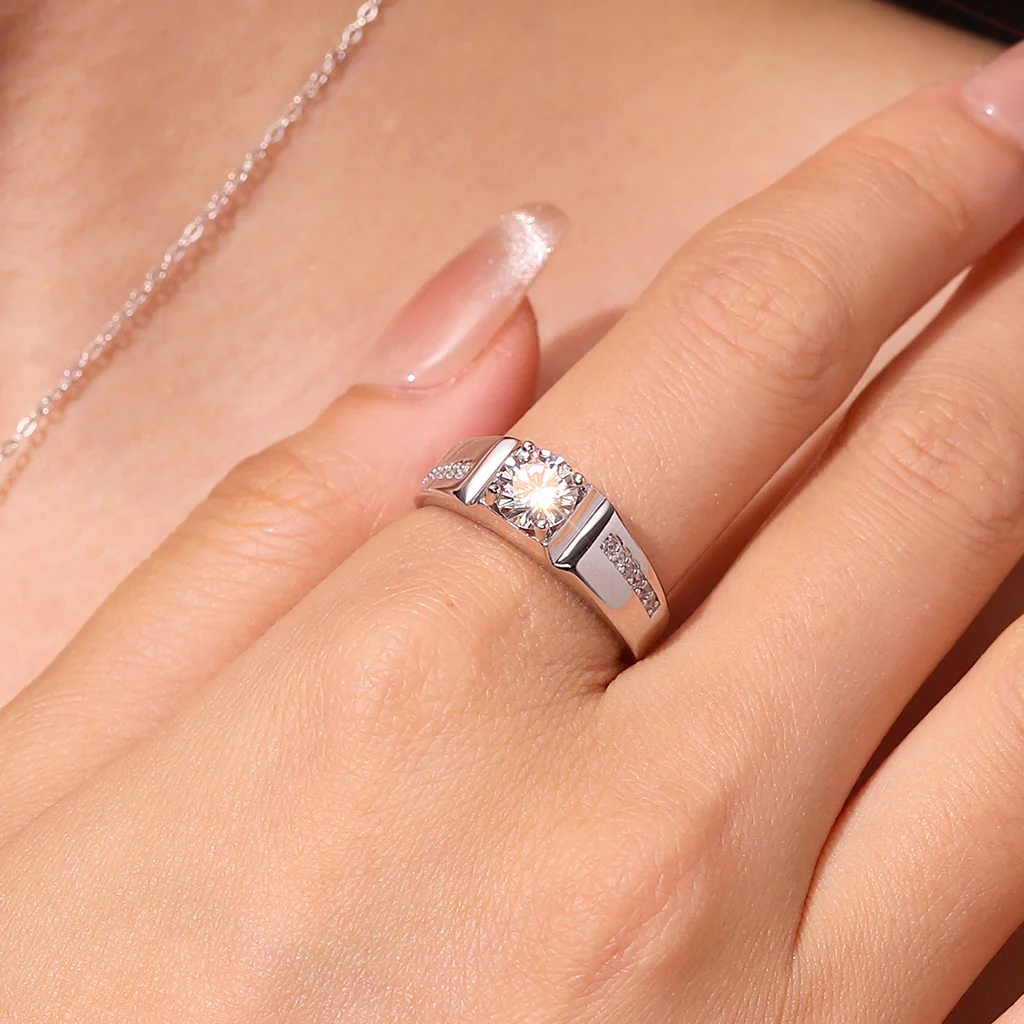 Gnoce Moissanite Men Wedding Ring Platinum-plated Silver Blend - Image 5