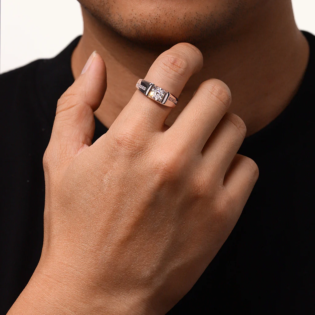Gnoce Moissanite Men Wedding Ring Platinum-plated Silver Blend - Image 6