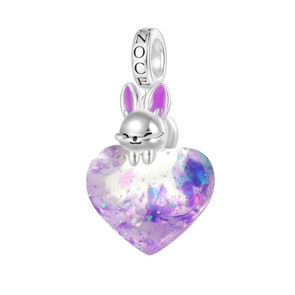 Gnoce Easter Bunny Glitter Charm Platinum-plated Silver Blend