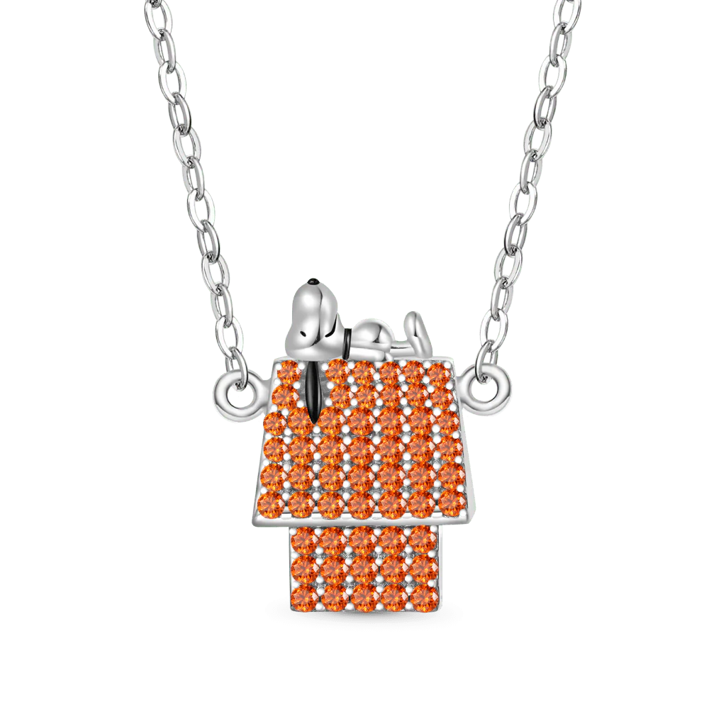 Gnoce Peanuts Lying Snoopy Doghouse Diamond Necklace