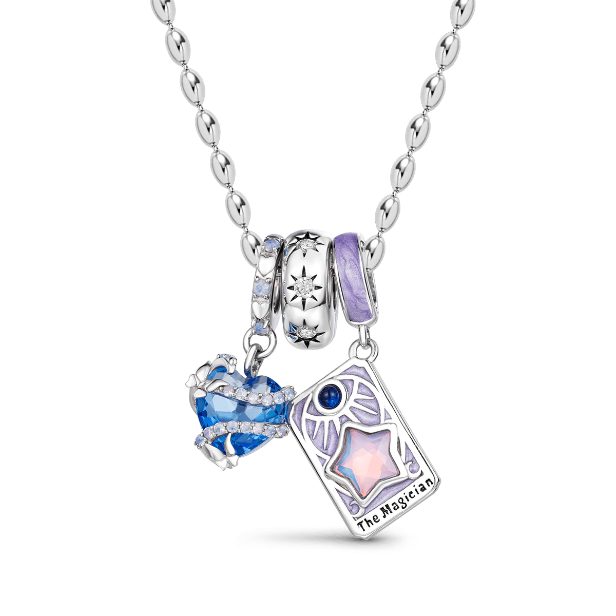 Gnoce Blue Magic Heart and the Magician Tarot Pendant Necklace Set