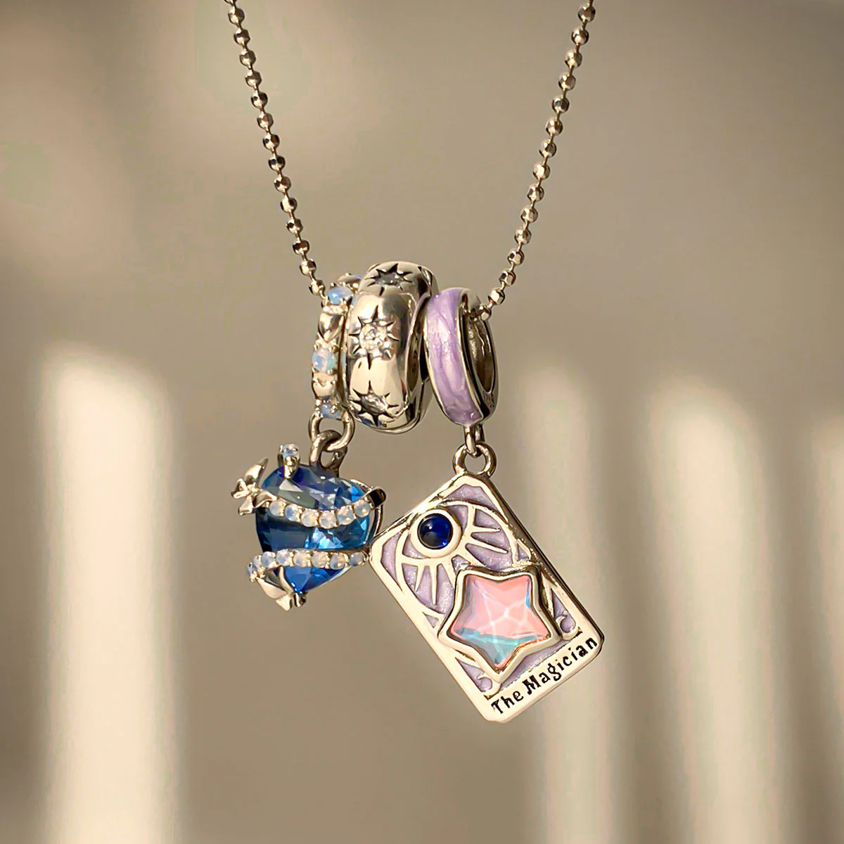 Gnoce Blue Magic Heart and the Magician Tarot Pendant Necklace Set - Image 3
