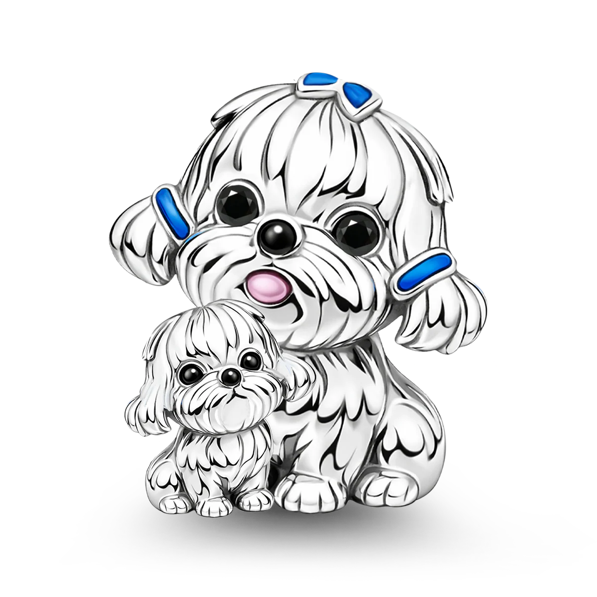 Gnoce Maltese Dog Embraces Baby Charm Platinum-plated Silver Blend