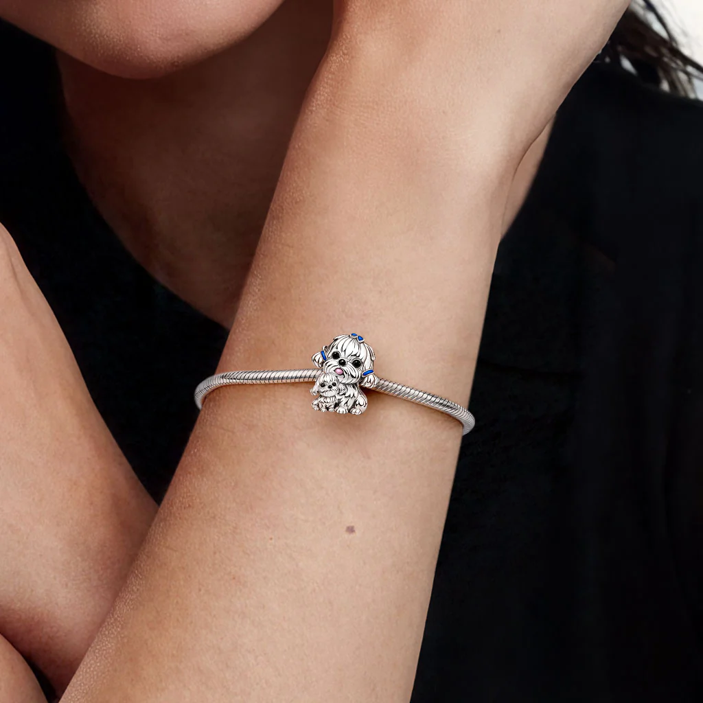 Gnoce Maltese Dog Embraces Baby Charm Platinum-plated Silver Blend - Image 2