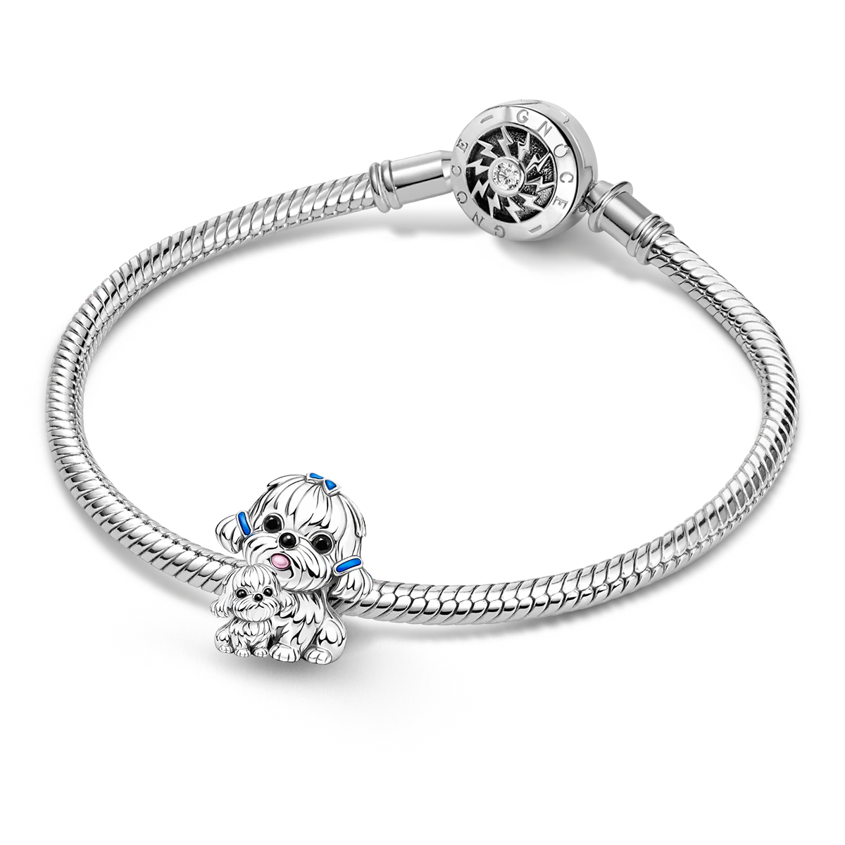 Gnoce Maltese Dog Embraces Baby Charm Platinum-plated Silver Blend - Image 3
