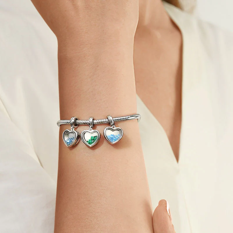 Gnoce Mar.Birthstone Heart Engravable Charm Platinum-plated Silver Blend - Image 3