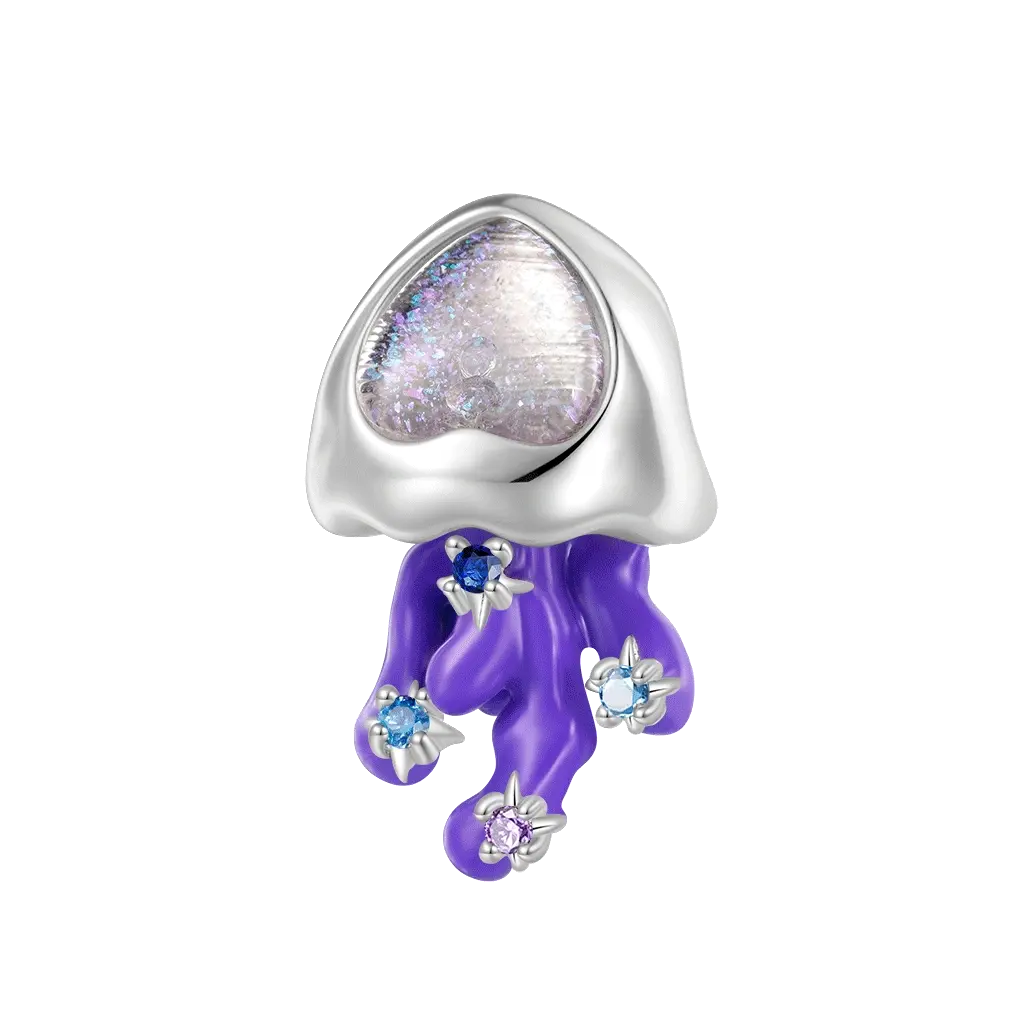 Gnoce Glow-in-the-Dark Marine Jellyfish Charm Platinum-plated Silver Blend