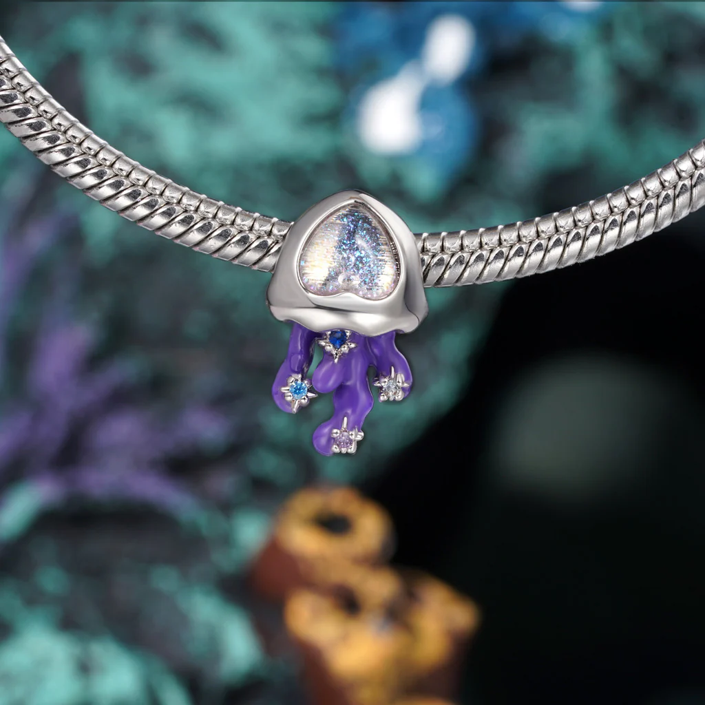 Gnoce Glow-in-the-Dark Marine Jellyfish Charm Platinum-plated Silver Blend - Image 4