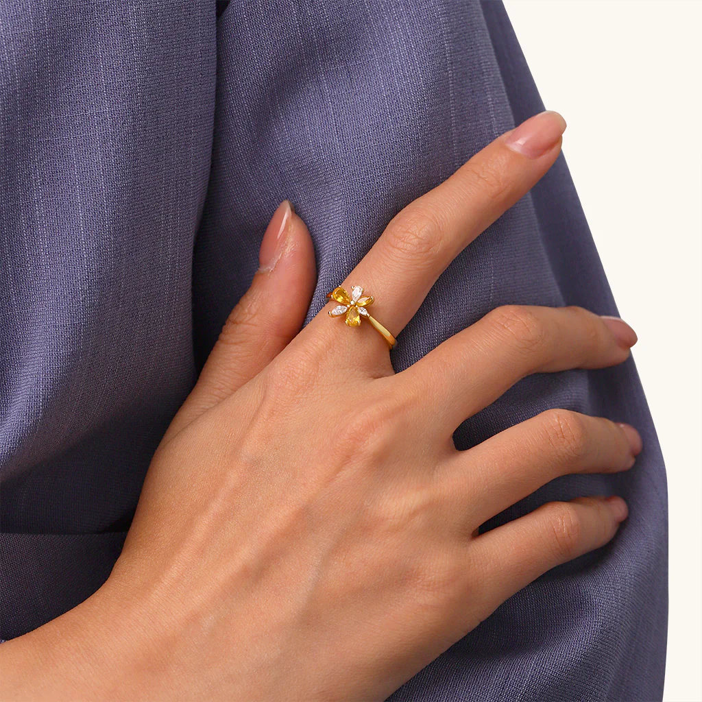Gnoce Marquise Citrine Flower Ring Platinum-plated Silver Blend - Image 4