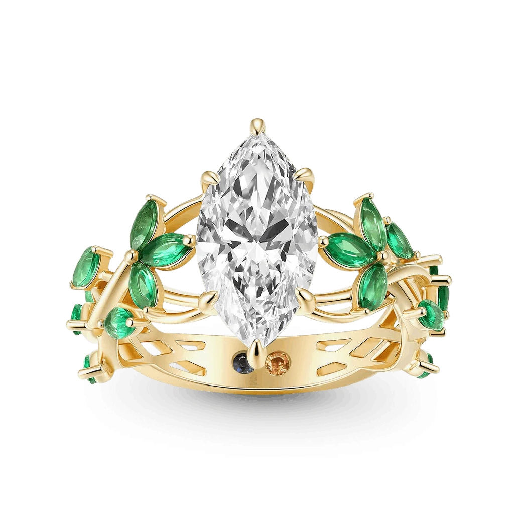 Gnoce Nature-Inspired Marquise-cut Emerald Leaf Engagement Ring