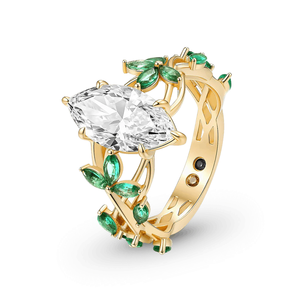 Gnoce Nature-Inspired Marquise-cut Emerald Leaf Engagement Ring - Image 4