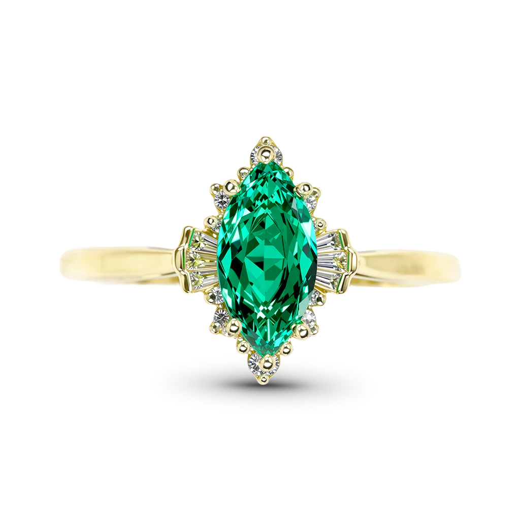 Gnoce Green Emerald Marquise-Cut Engagement Ring