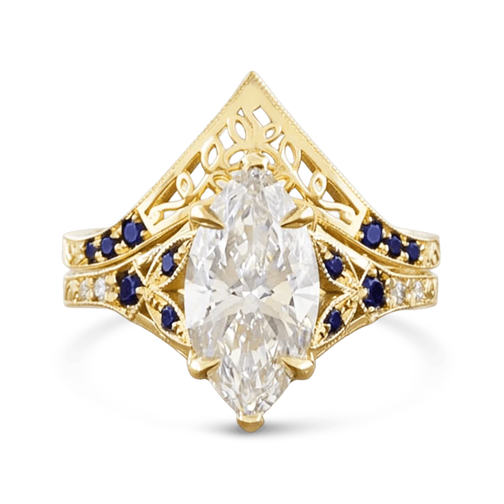 Gnoce Filigree Marquise-cut Engagement Ring Set