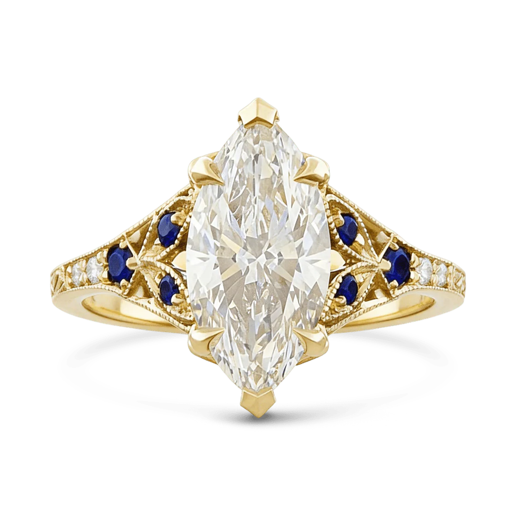 Gnoce Filigree Marquise-cut Engagement Ring Set - Image 2