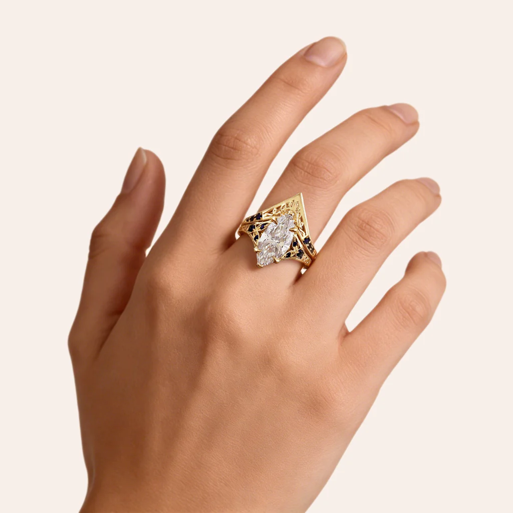 Gnoce Filigree Marquise-cut Engagement Ring Set - Image 4