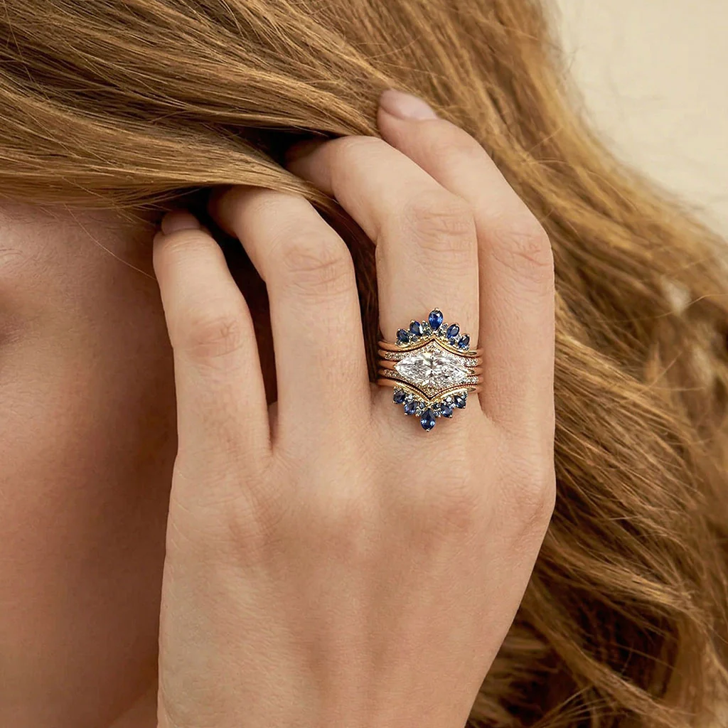 Gnoce Marquise-Cut Engagement Ring Set - Image 2
