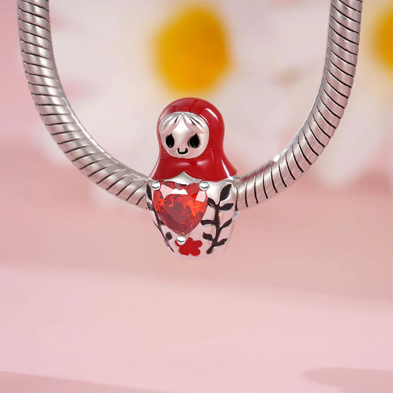 Gnoce Matryoshka Doll Embraces Heart Gem Charm Platinum-plated Silver Blend - Image 3