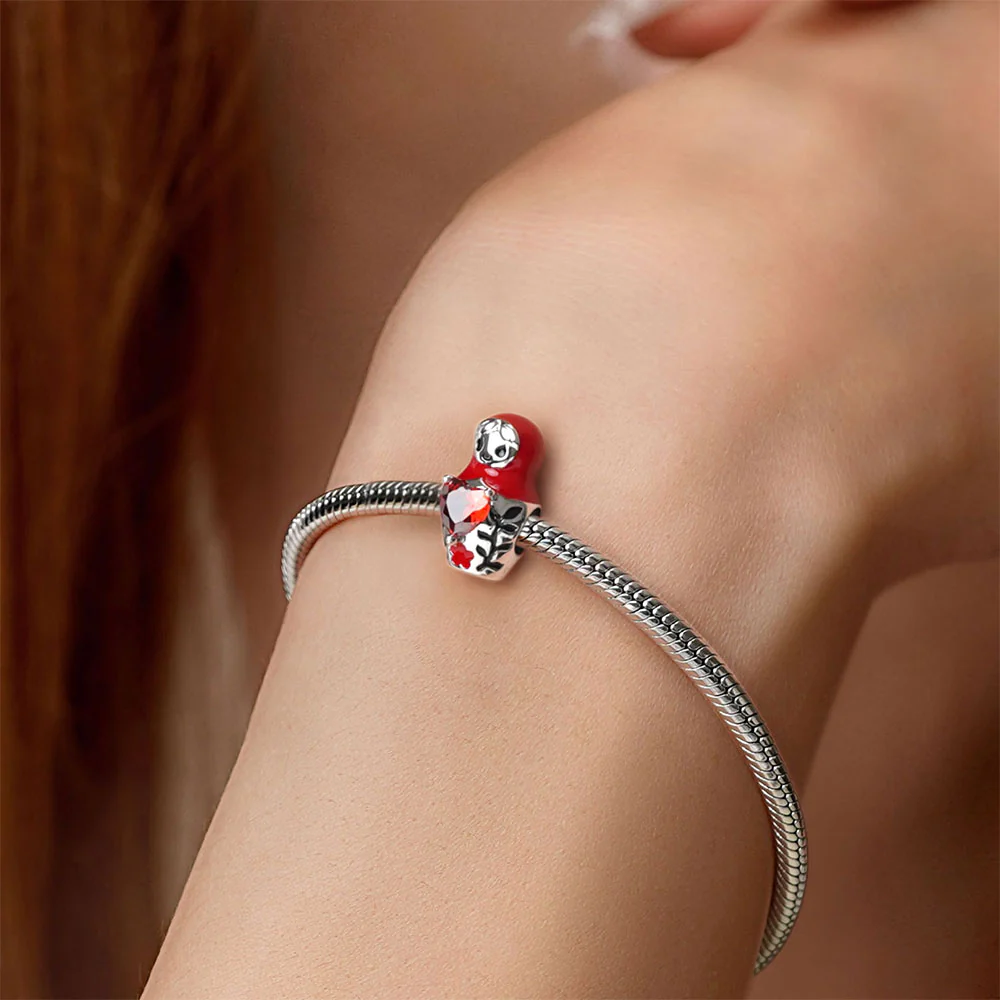 Gnoce Matryoshka Doll Embraces Heart Gem Charm Platinum-plated Silver Blend - Image 5