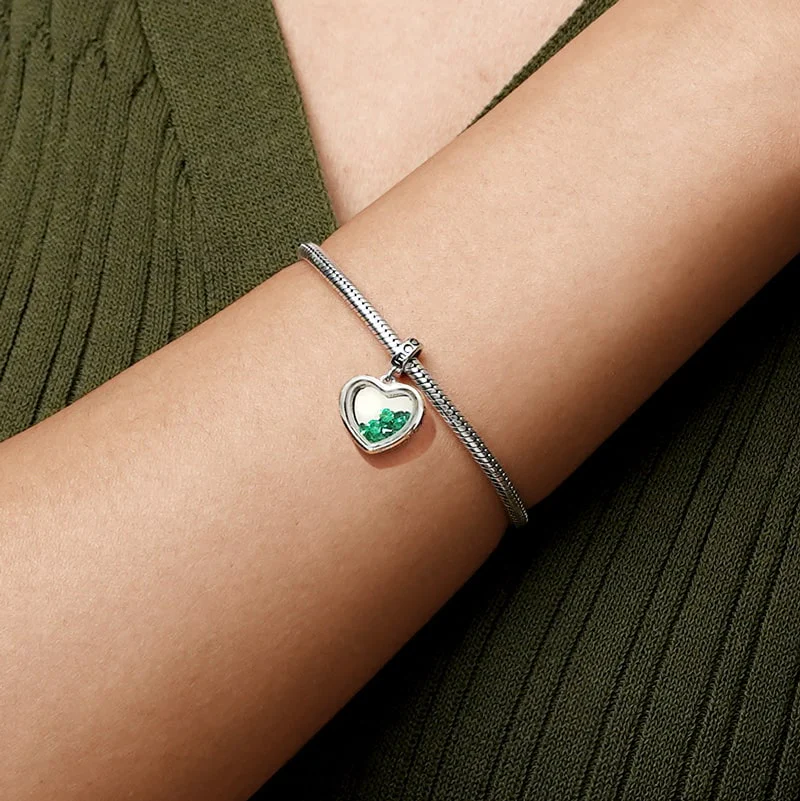 Gnoce May.Birthstone Heart Engravable Charm Platinum-plated Silver Blend - Image 4