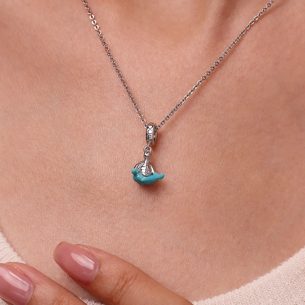 Gnoce Meditating Sea Turtle Glow-in-the-Dark Charm Platinum-plated Silver Blend - Image 6