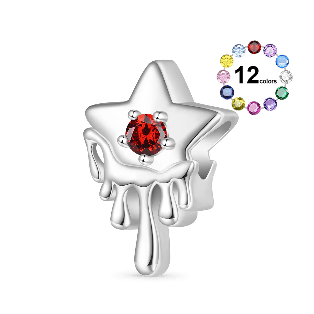 Gnoce Melted Five-pointed Star Engravable Birthstone Charm Platinum-plated Silver Blend