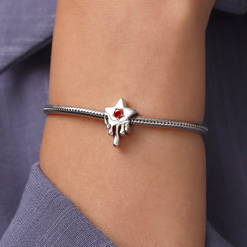 Gnoce Melted Five-pointed Star Engravable Birthstone Charm Platinum-plated Silver Blend - Image 5