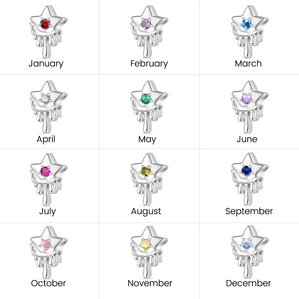 Gnoce Melted Five-pointed Star Engravable Birthstone Charm Platinum-plated Silver Blend - Image 6